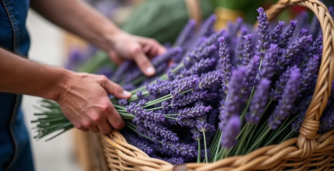 Voyageurs explorant un marché provençal coloré à pied lors d'une journée sans voiture