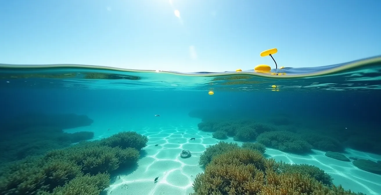 Sentier sous-marin balisé de Port-Cros avec bouées jaunes et panneaux immergés